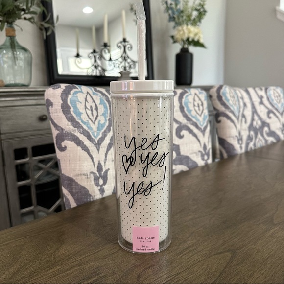 NWT Kate Spade New York Yes Tumbler with Straw White and Gold - Picture 2 of 9